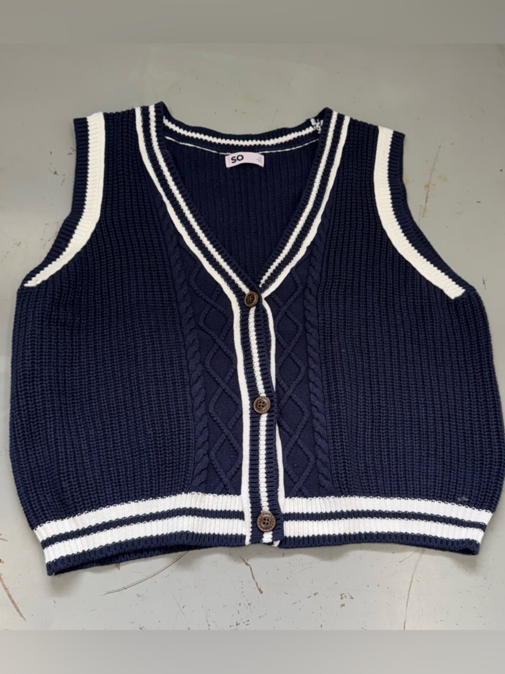 So Sonoma Women’s navy blue cardigan sweater vest white Size XXL #cardigan #vest